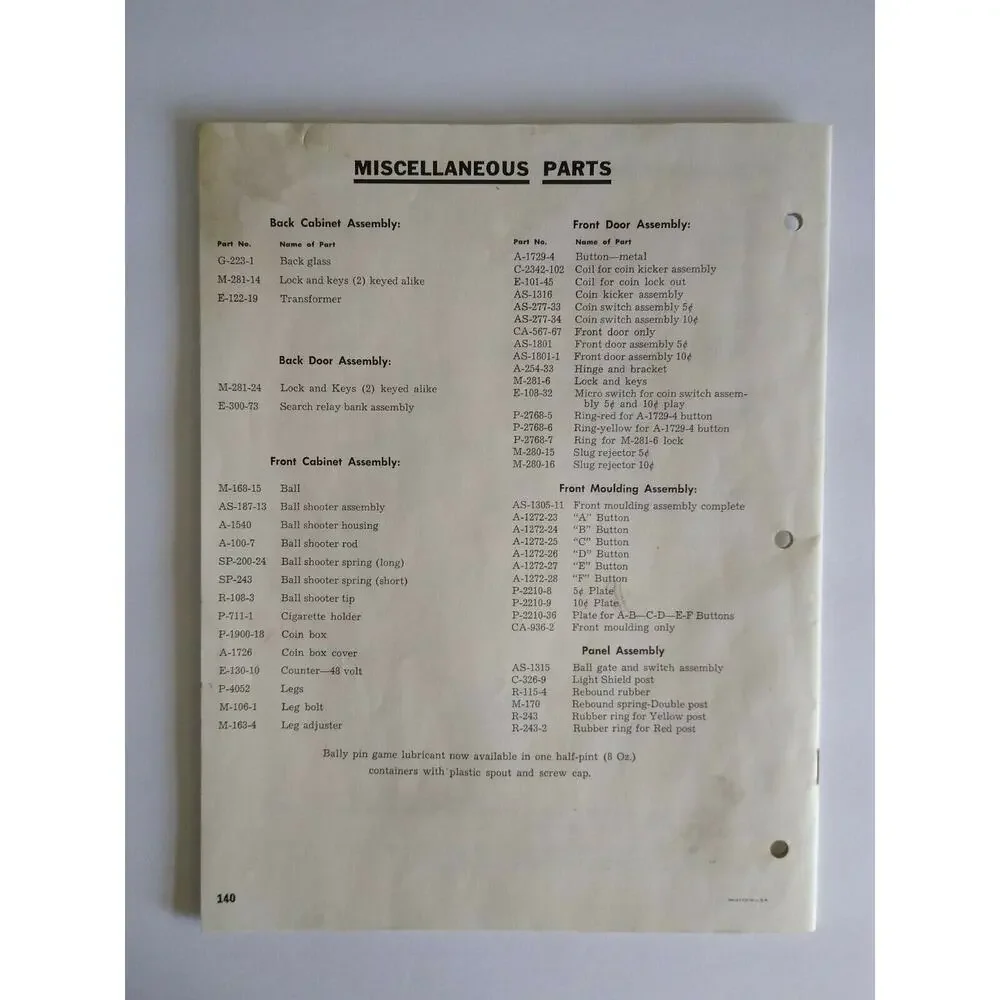 Beach Time Pinball MANUAL + Schematic 1958 Original Bingo Game Machine Bally